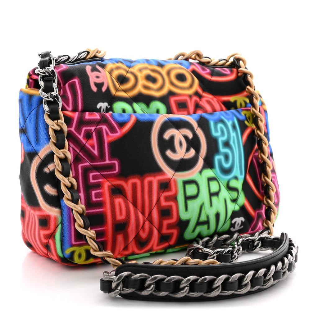 Fabric Printed Medium Chanel 19 Flap Black Multicolor