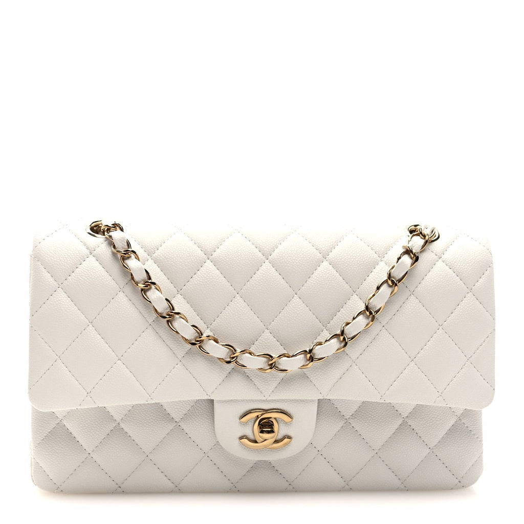 Caviar Quilted Medium Double Flap White