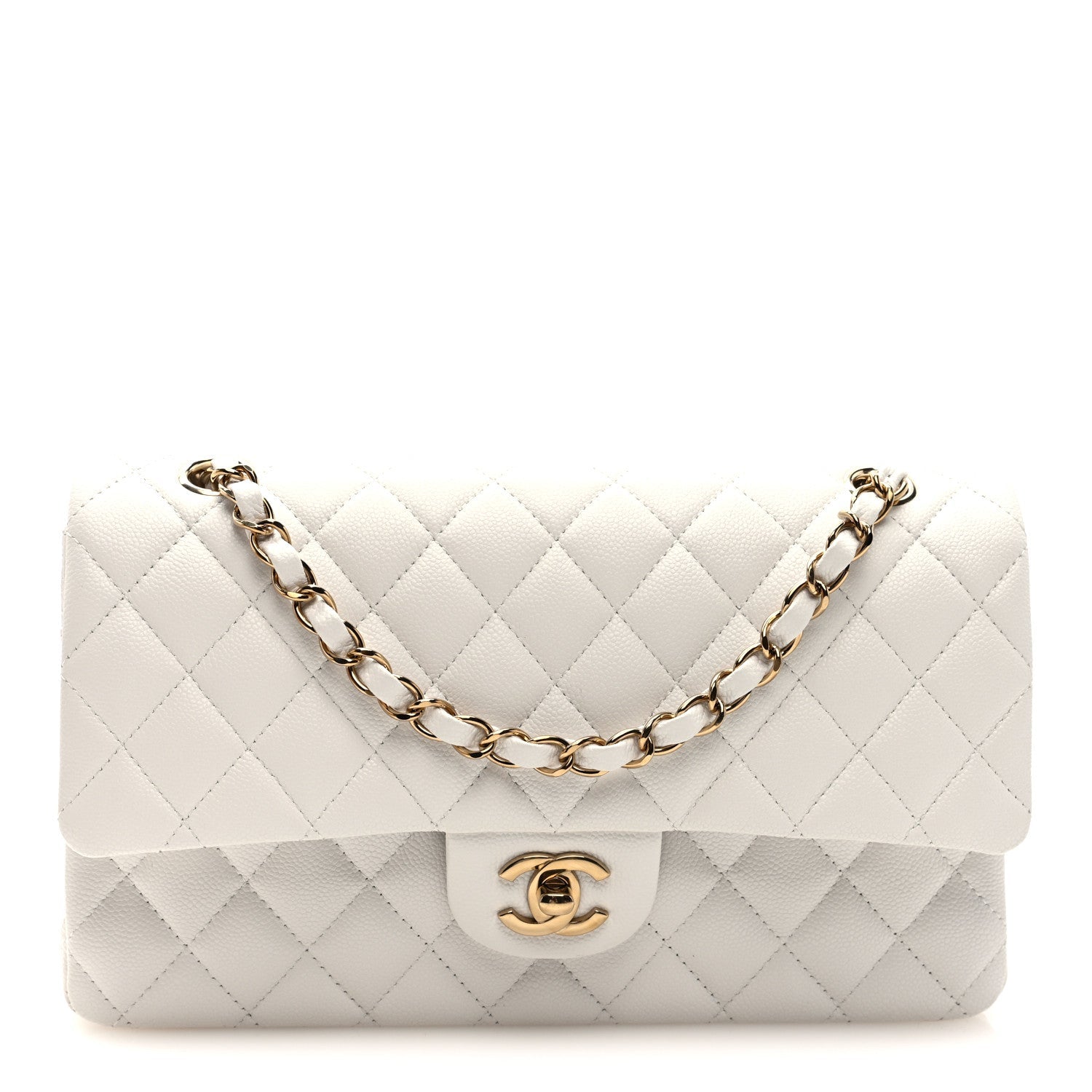 Caviar Quilted Medium Double Flap White
