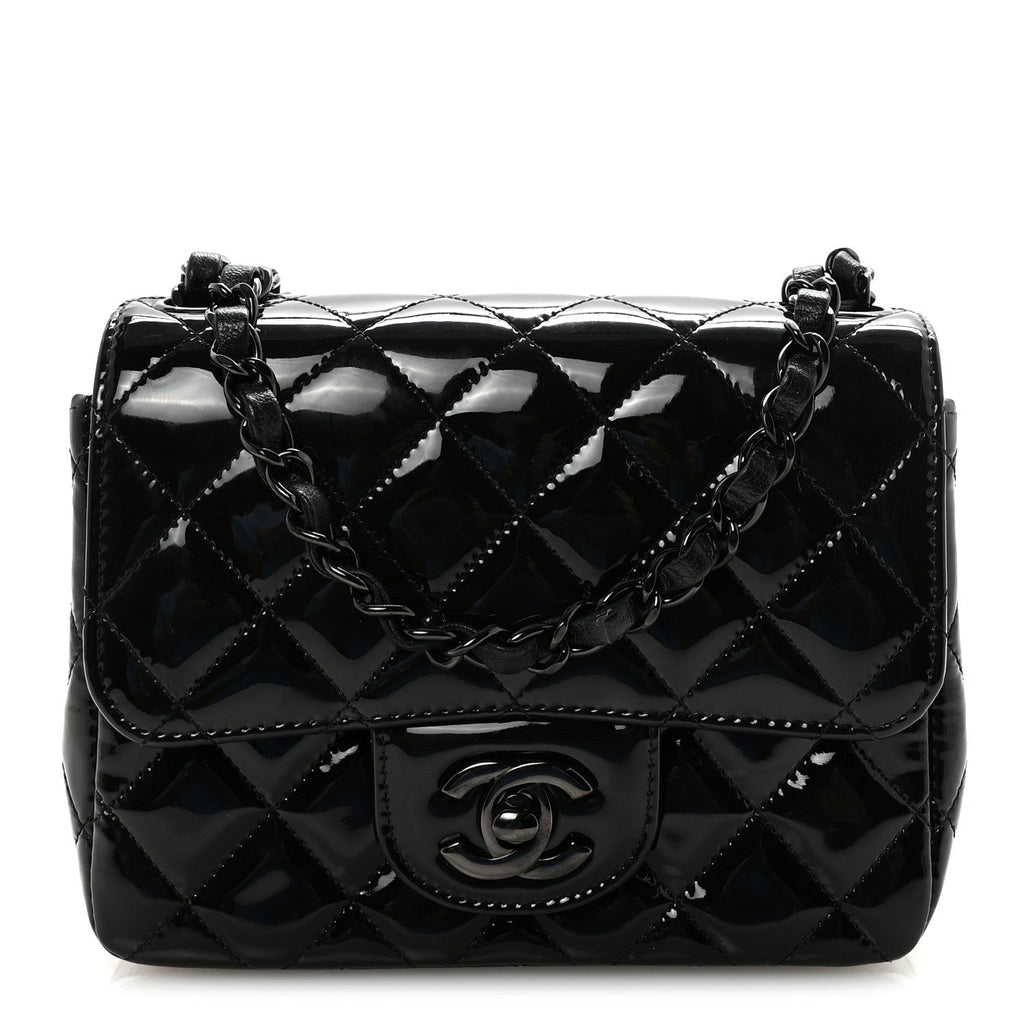 Patent Calfskin Quilted Mini Square Flap So Black