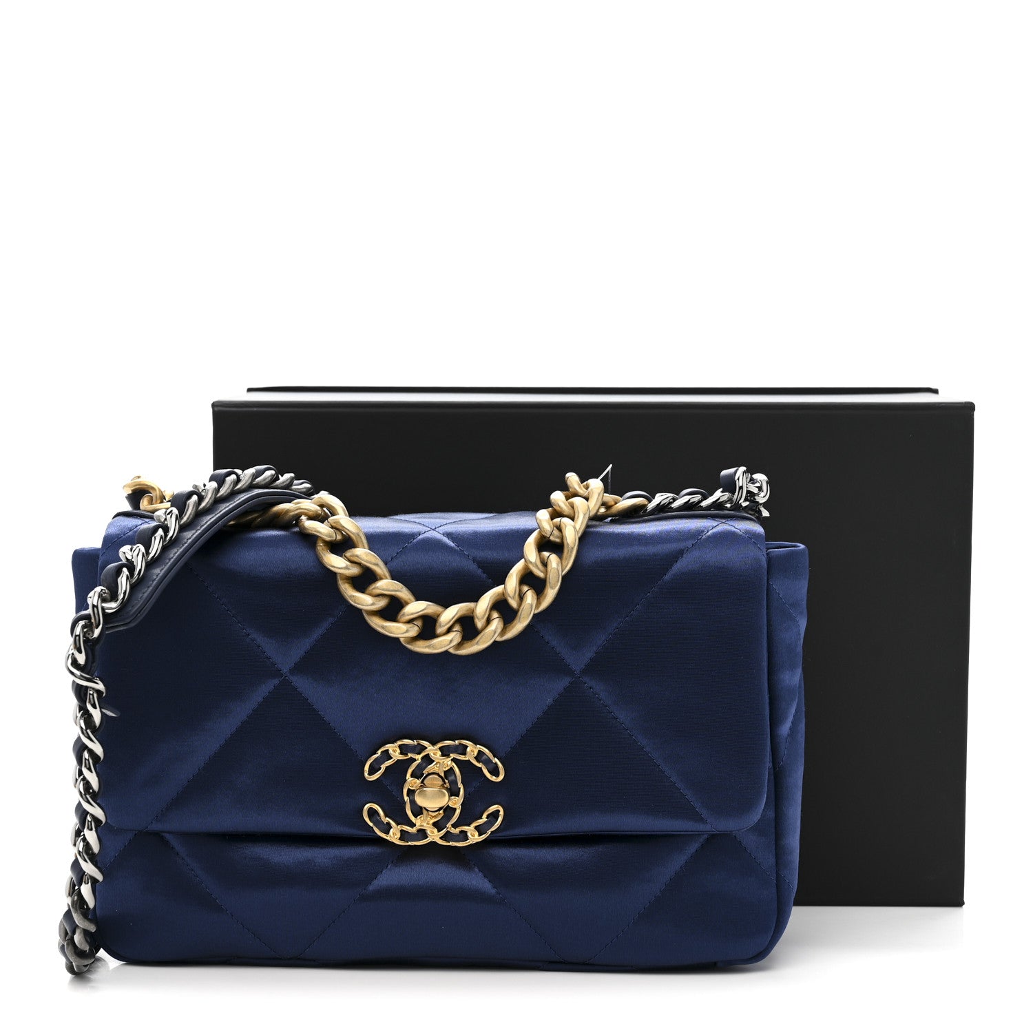 Satin Quilted Medium Chanel 19 Flap Blue