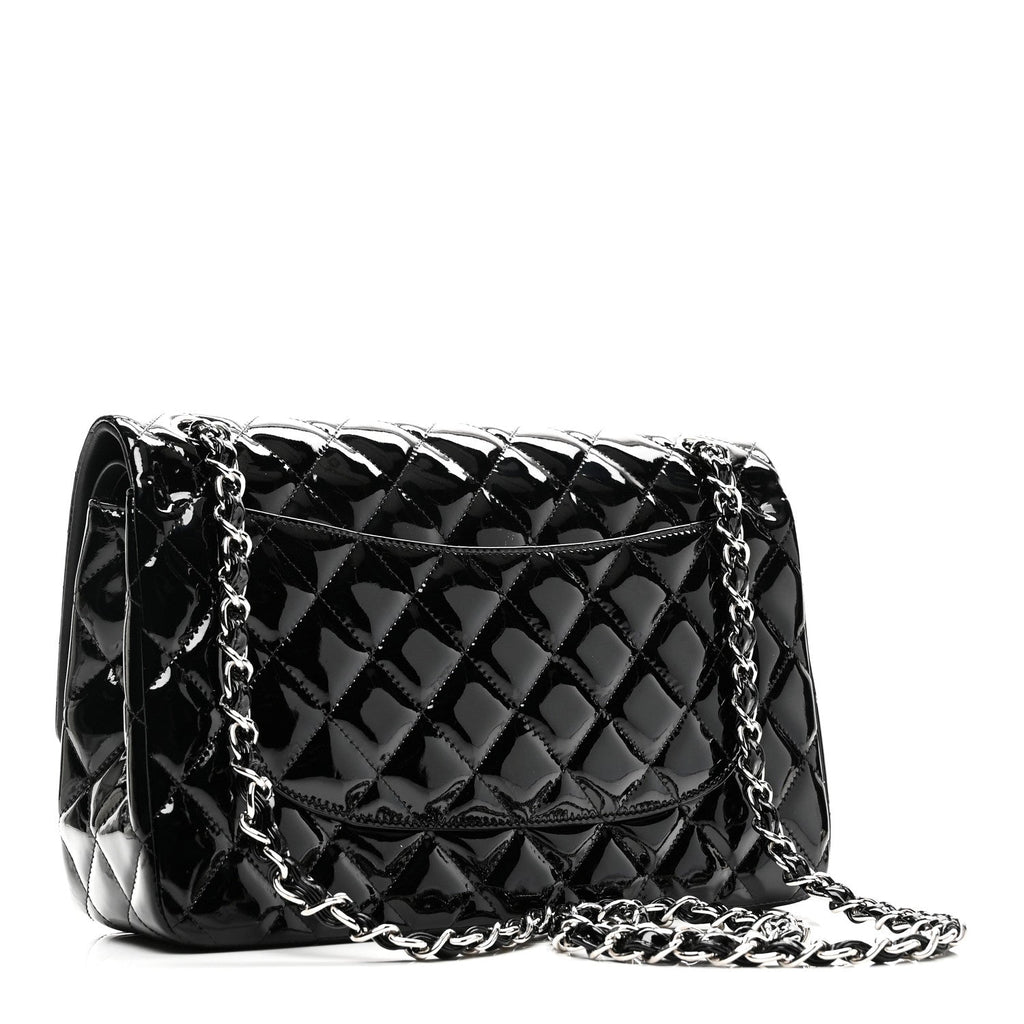 Patent Quilted Jumbo Double Flap Black
