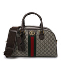 GG Supreme Monogram Textured Dollar Calfskin Web Medium Savoy Bowling Bag Beige Ebony New Acero