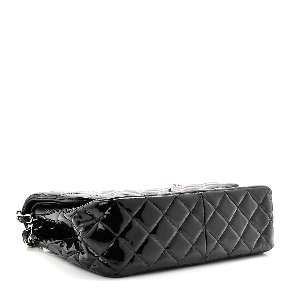 Patent Quilted Jumbo Double Flap Black