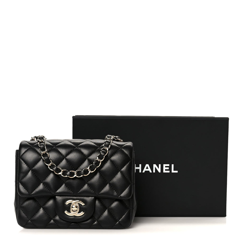 Lambskin Quilted Mini Square Flap Black