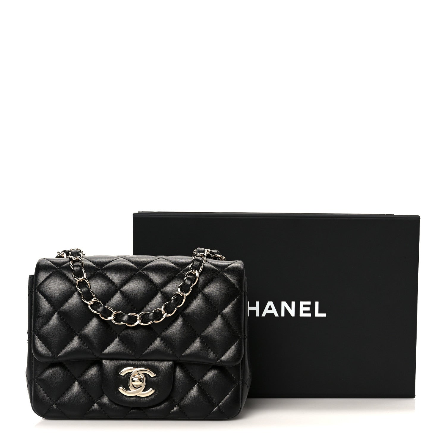 Lambskin Quilted Mini Square Flap Black