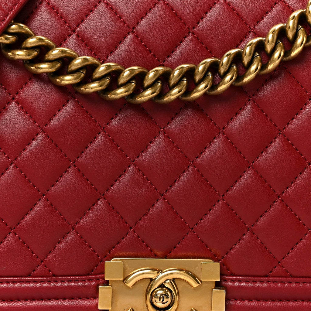 Lambskin Quilted New Medium Boy Flap Dark Red