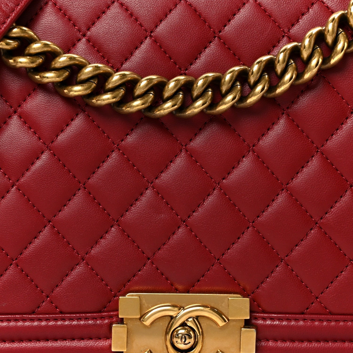 Lambskin Quilted New Medium Boy Flap Dark Red