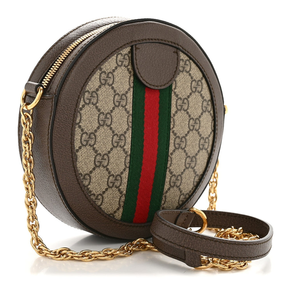 GG Supreme Monogram Web Mini Ophidia Round Shoulder Bag Brown