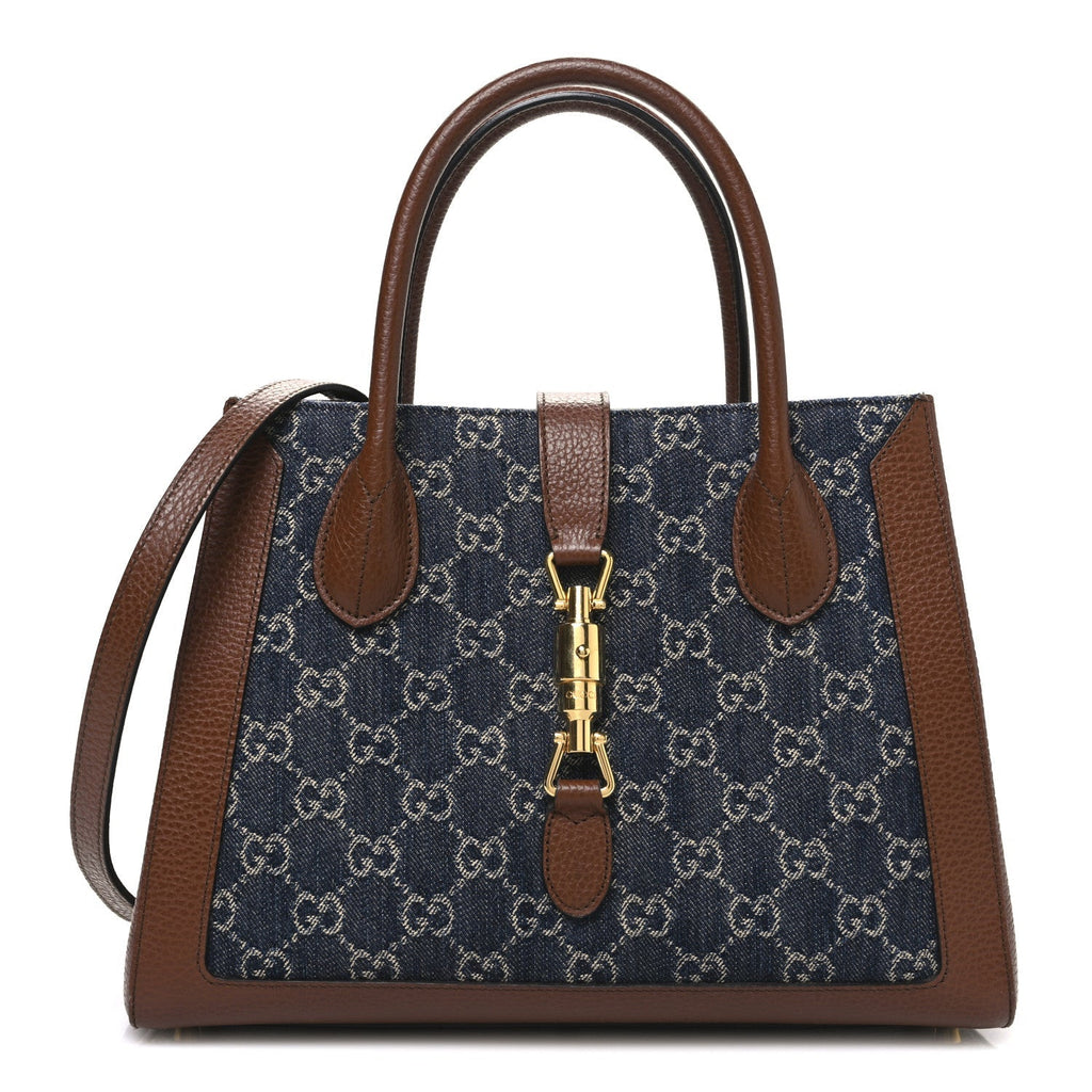 New Denim GG Monogram Dollar Calfskin Medium Jackie 1961 Tote Blue Tea Cuir Epilog