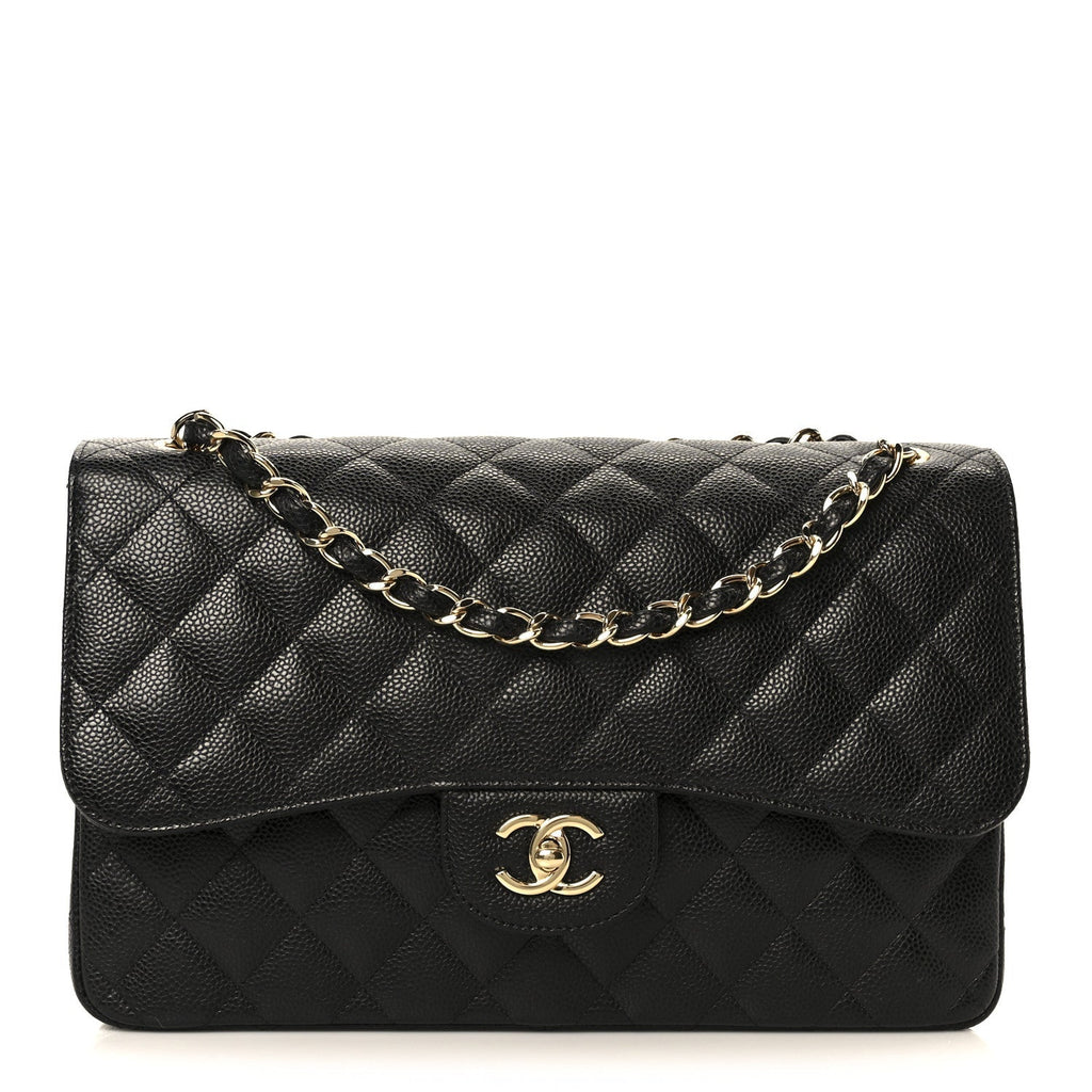 Caviar Quilted Jumbo Double Flap Black
