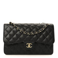 Caviar Quilted Jumbo Double Flap Black