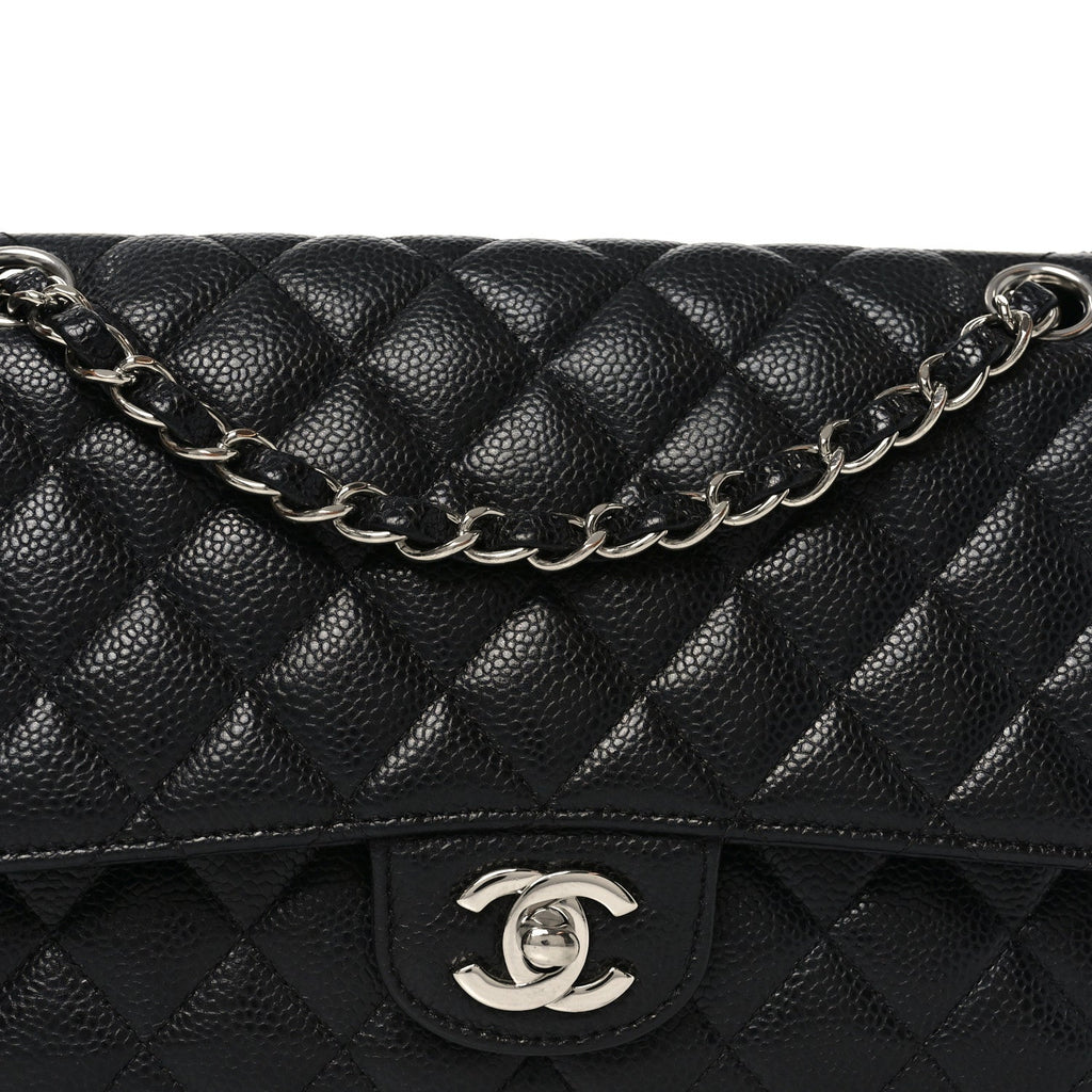 Caviar Quilted Medium Double Flap Black
