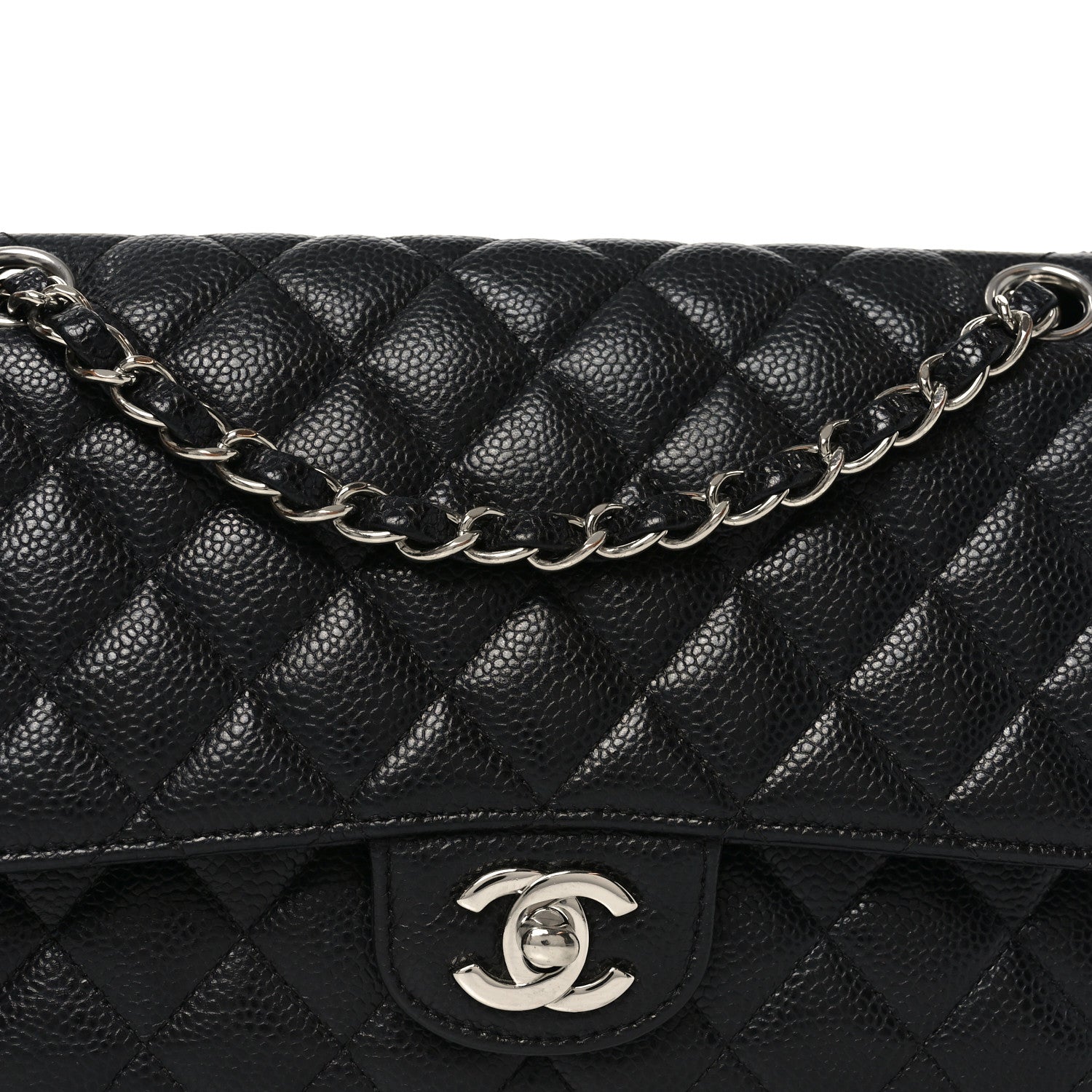 Caviar Quilted Medium Double Flap Black