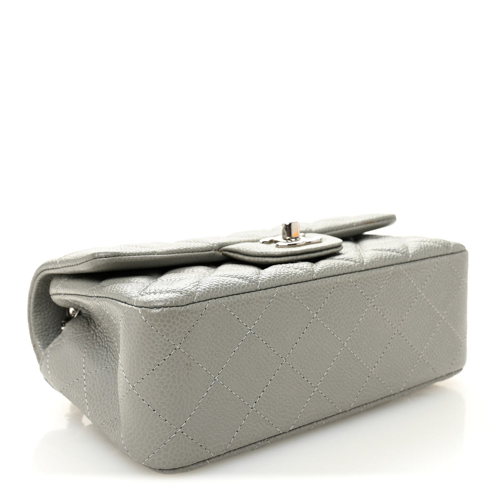 Caviar Quilted Mini Rectangular Flap Light Grey