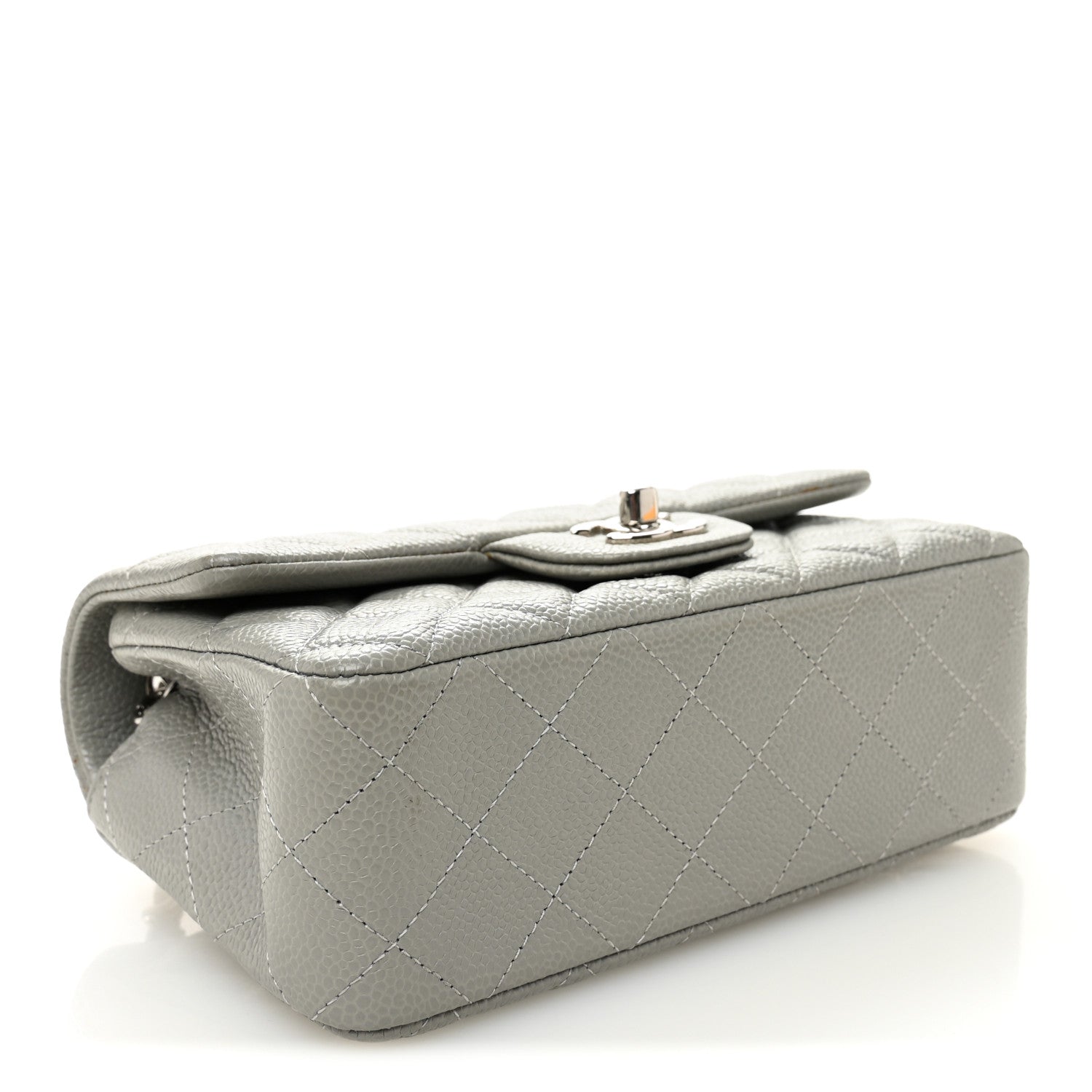 Caviar Quilted Mini Rectangular Flap Light Grey