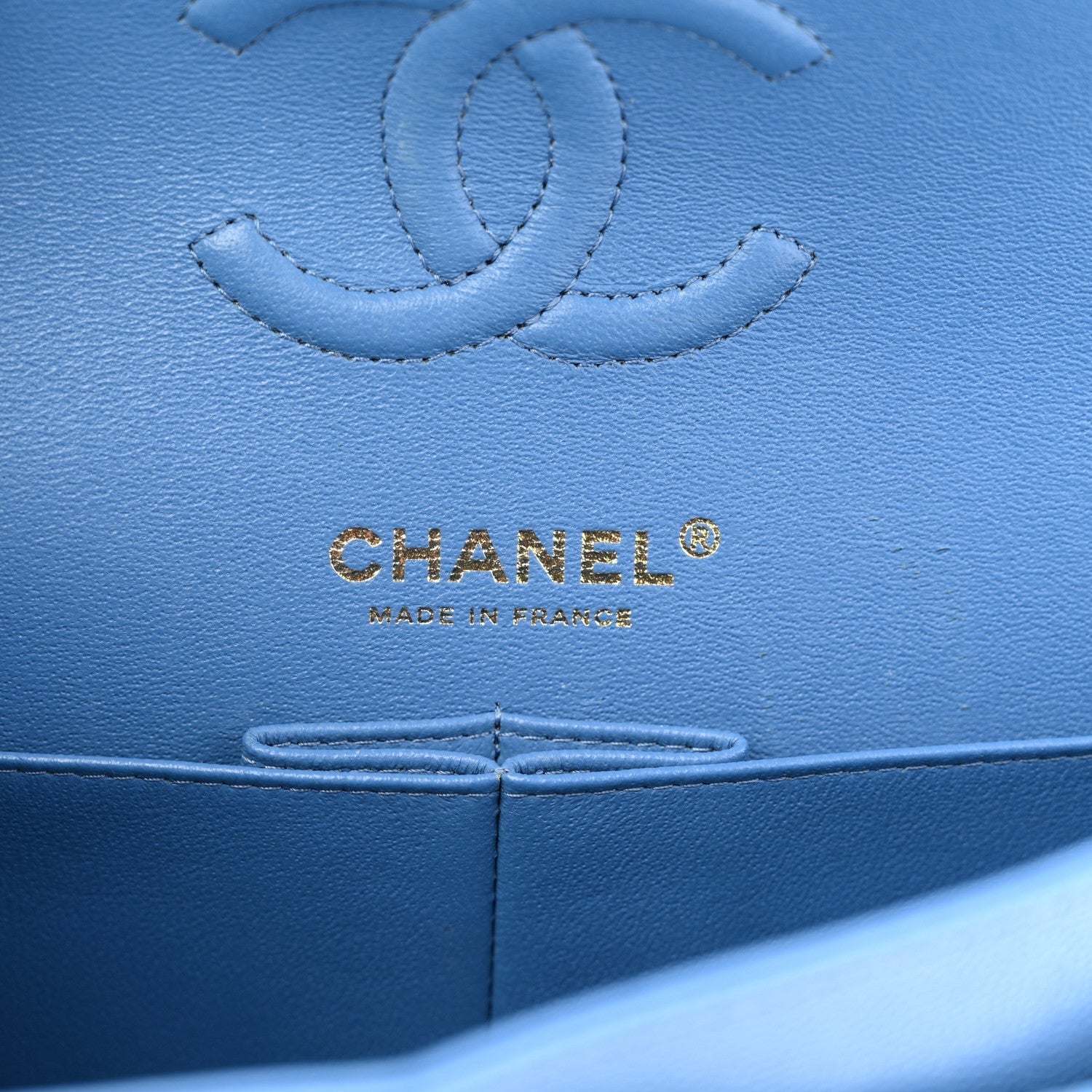 Caviar Quilted Small Double Flap Blue