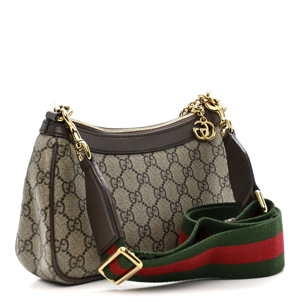 GG Supreme Monogram Textured Dollar Calfskin Web Small Ophidia GG Handbag Beige Ebony New Acero