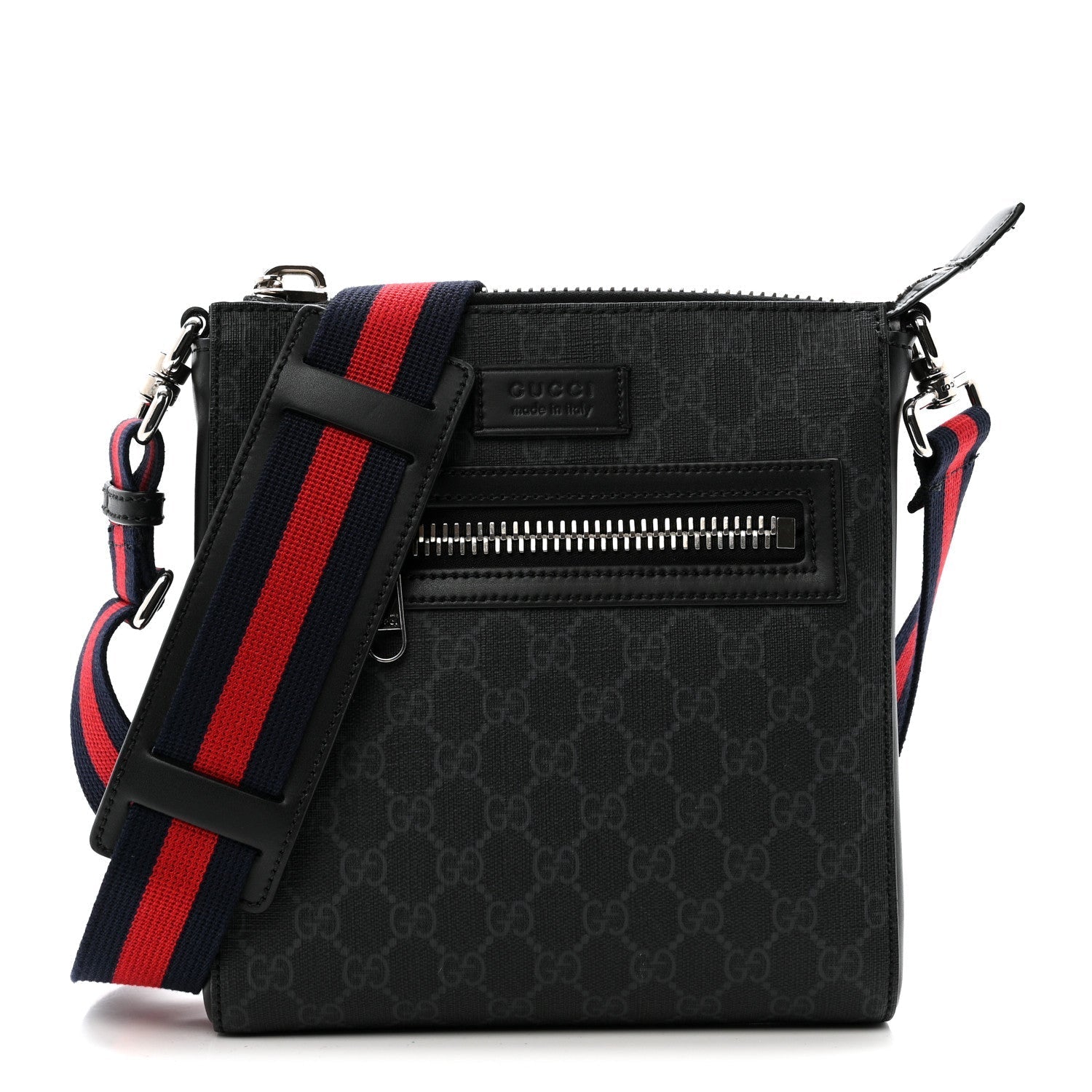 GG Supreme Monogram Web Small Flat Messenger Bag Black Grey