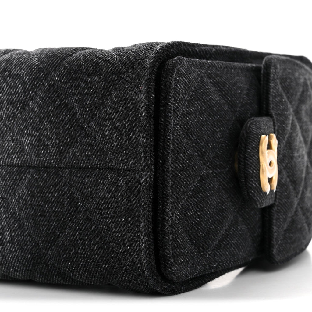 Washed Denim Quilted Mini Chanel 25 Handbag Black