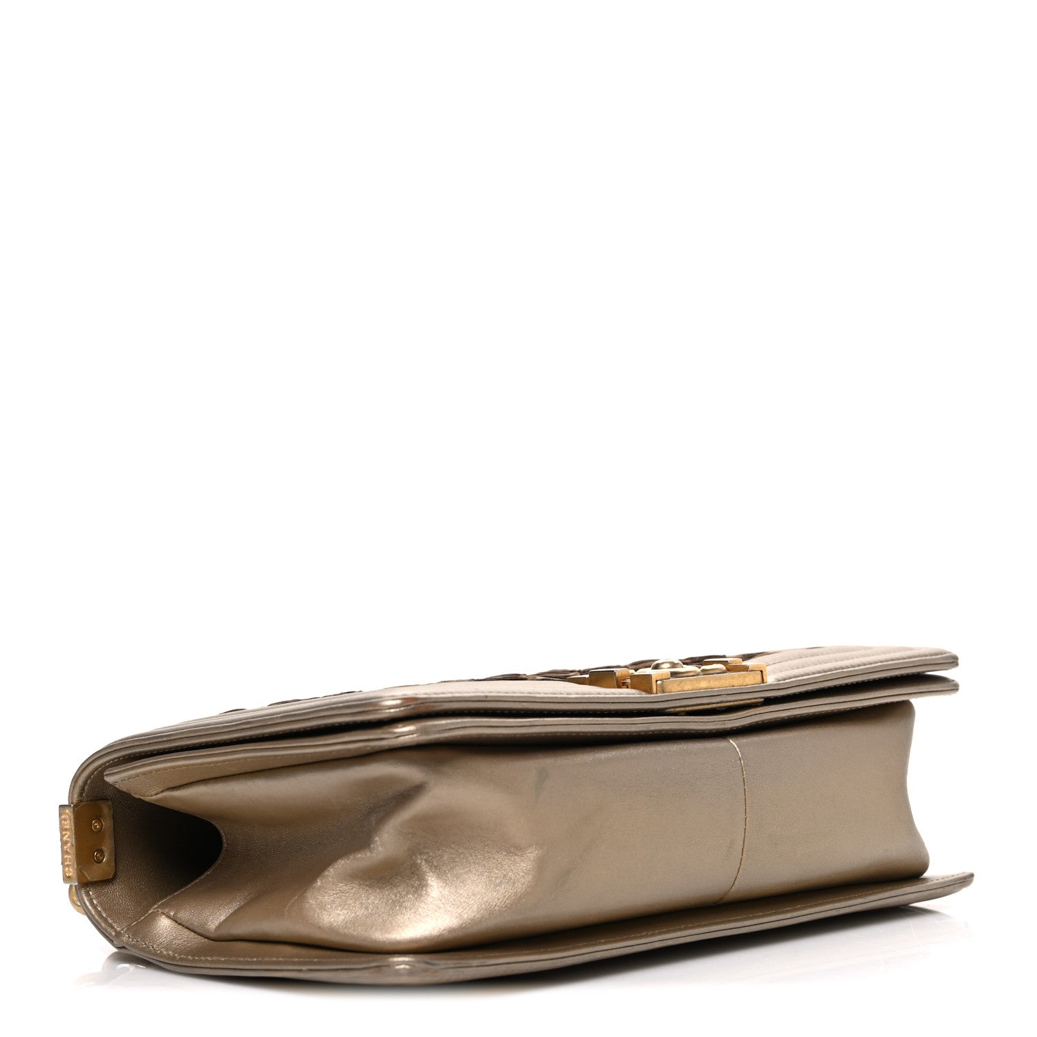Metallic Lambskin Medium Scaled Boy Flap Gold