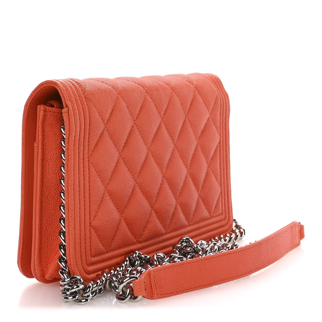 Caviar Quilted Boy Wallet On Chain WOC Orange