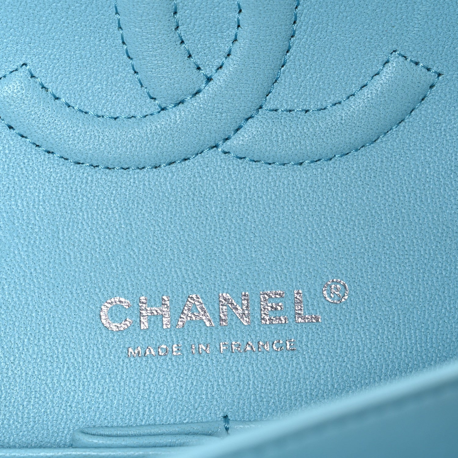 Lambskin Quilted Medium Double Flap Light Blue