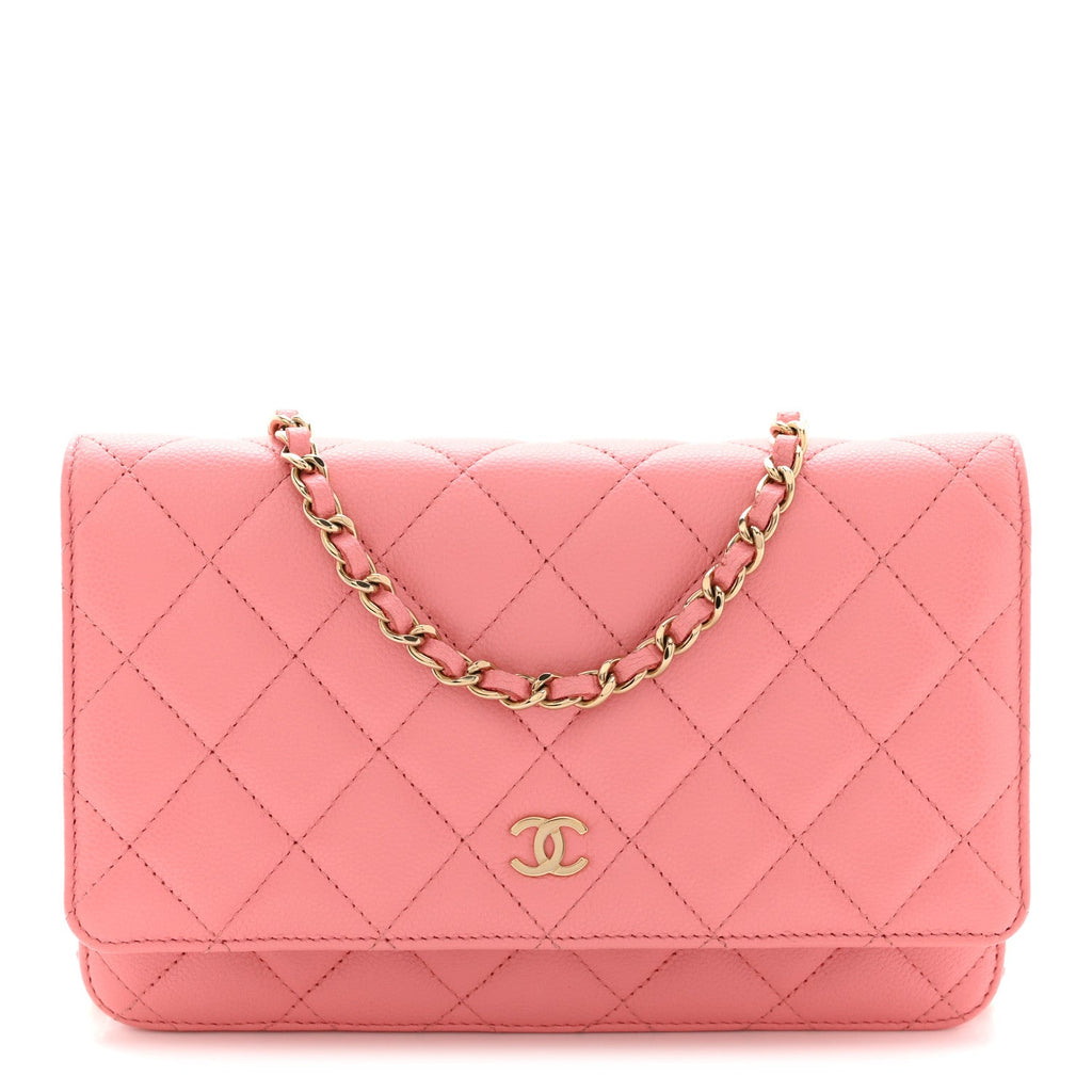 Caviar Quilted Wallet on Chain WOC Pink
