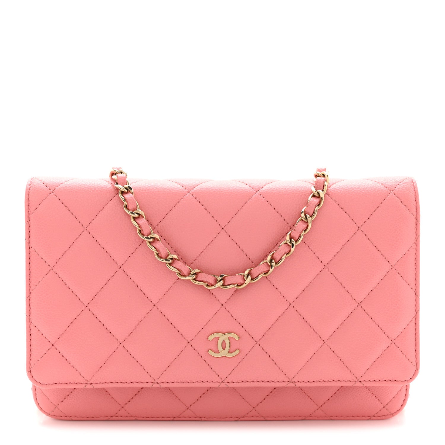 Caviar Quilted Wallet on Chain WOC Pink