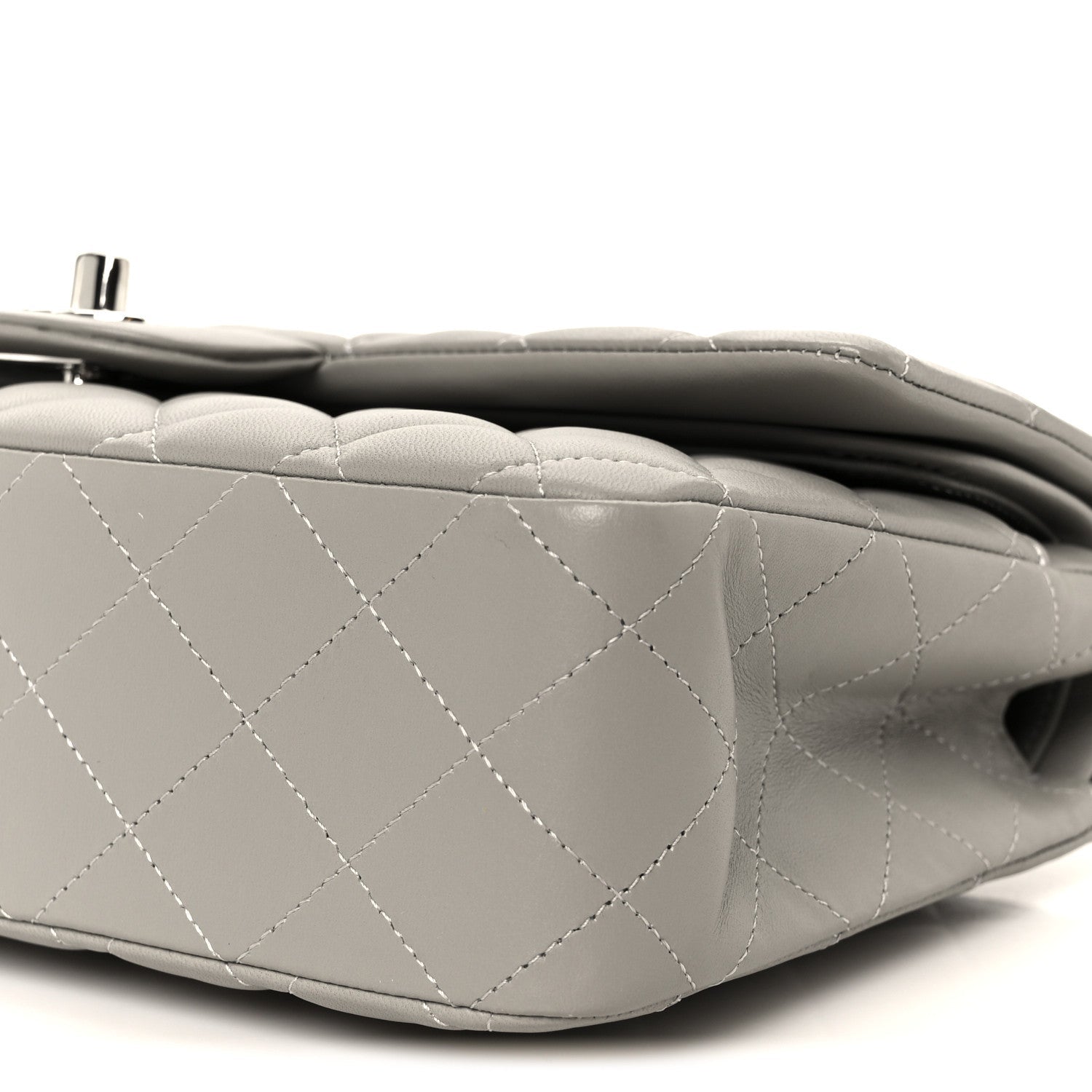 Lambskin Quilted Medium Double Flap Grey
