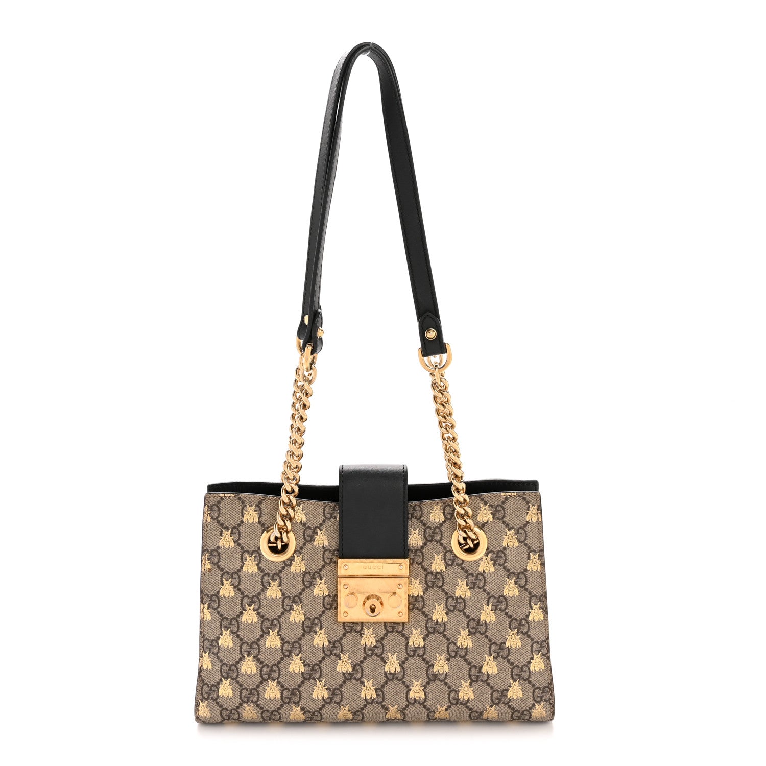 GG Supreme Monogram Bees Small Padlock Tote Beige Oro Black