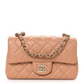 Lambskin Quilted Mini Rectangular Flap Brown