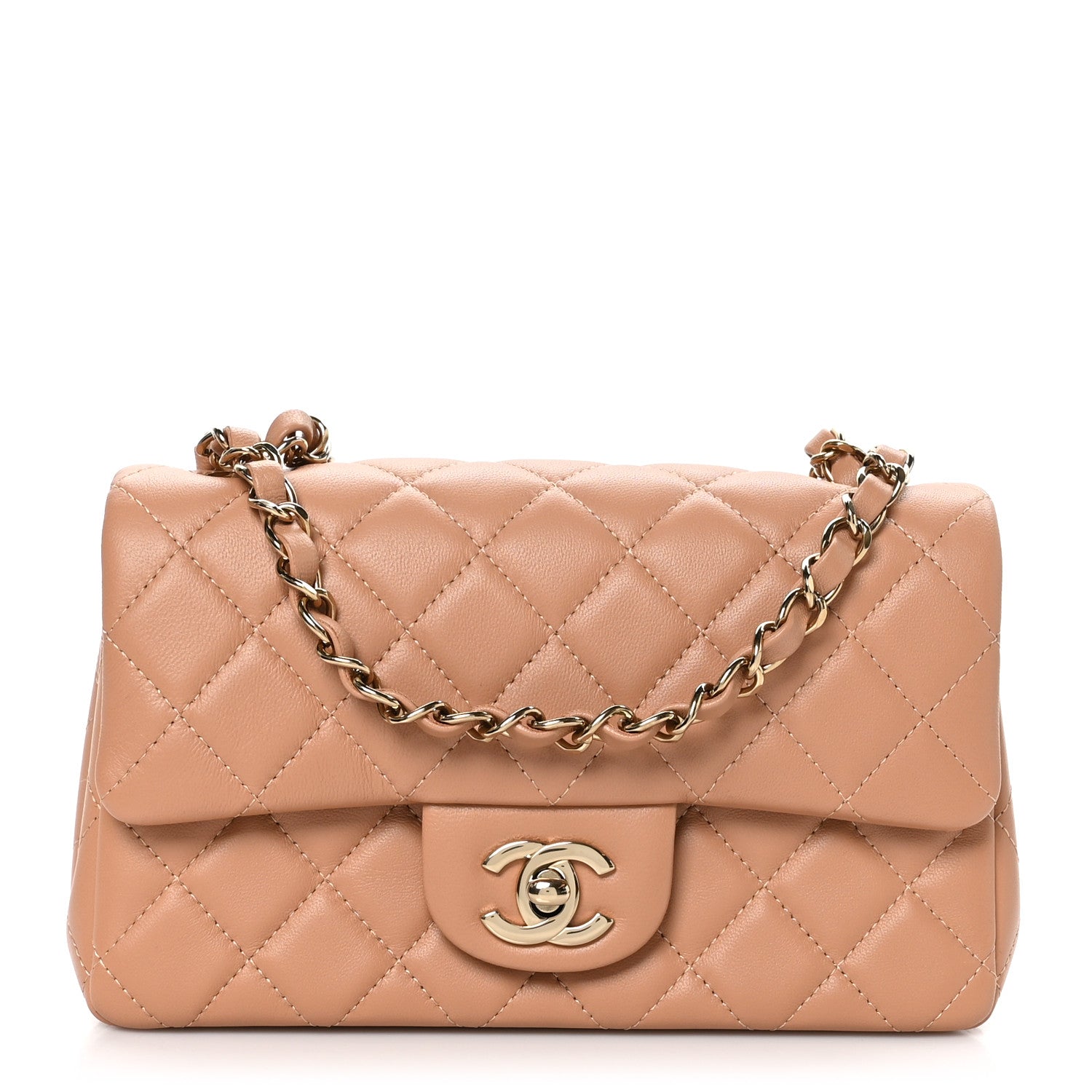 Lambskin Quilted Mini Rectangular Flap Brown