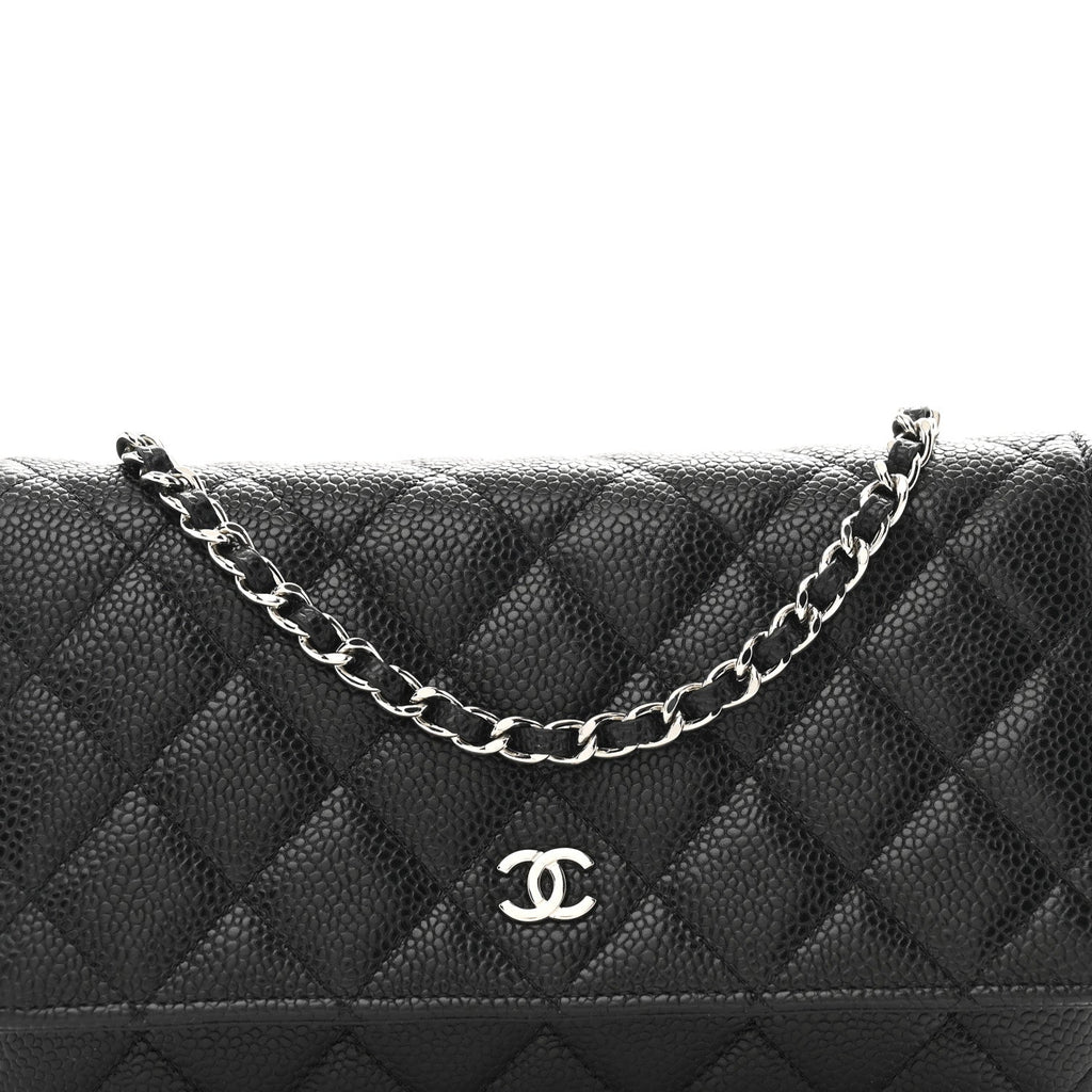 Caviar Quilted Wallet on Chain WOC Black