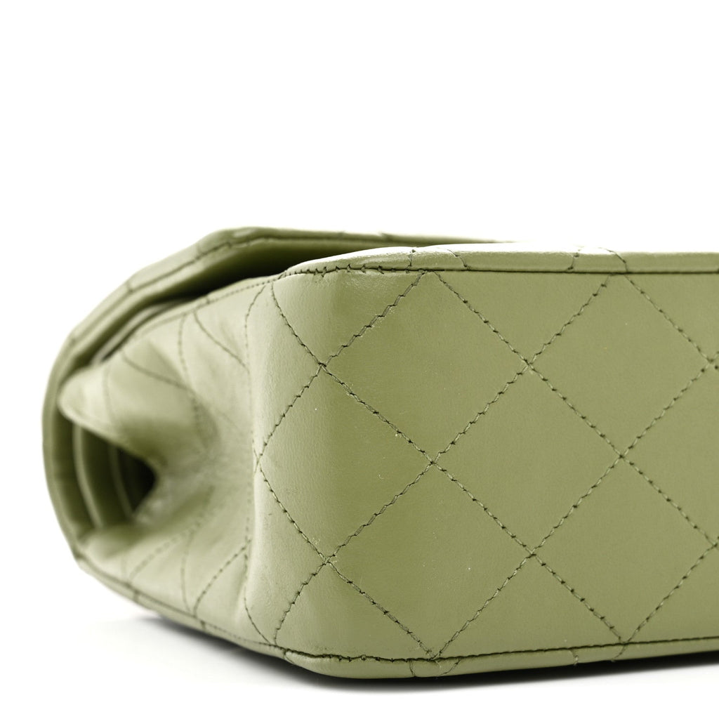Lambskin Quilted Medium Double Flap Green