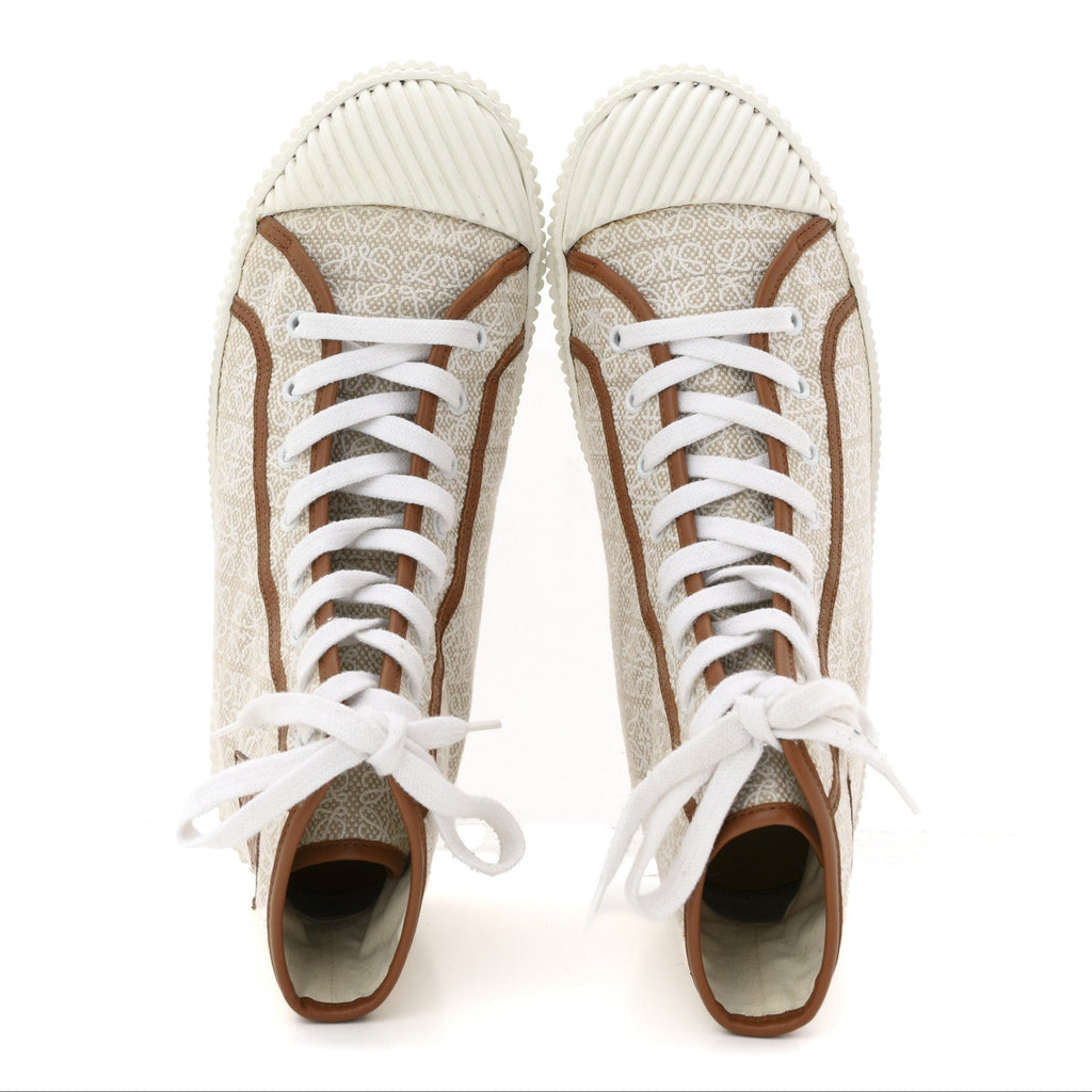 Jacquard Anagram Calfskin Mens High Top Sneakers 42 Natural White