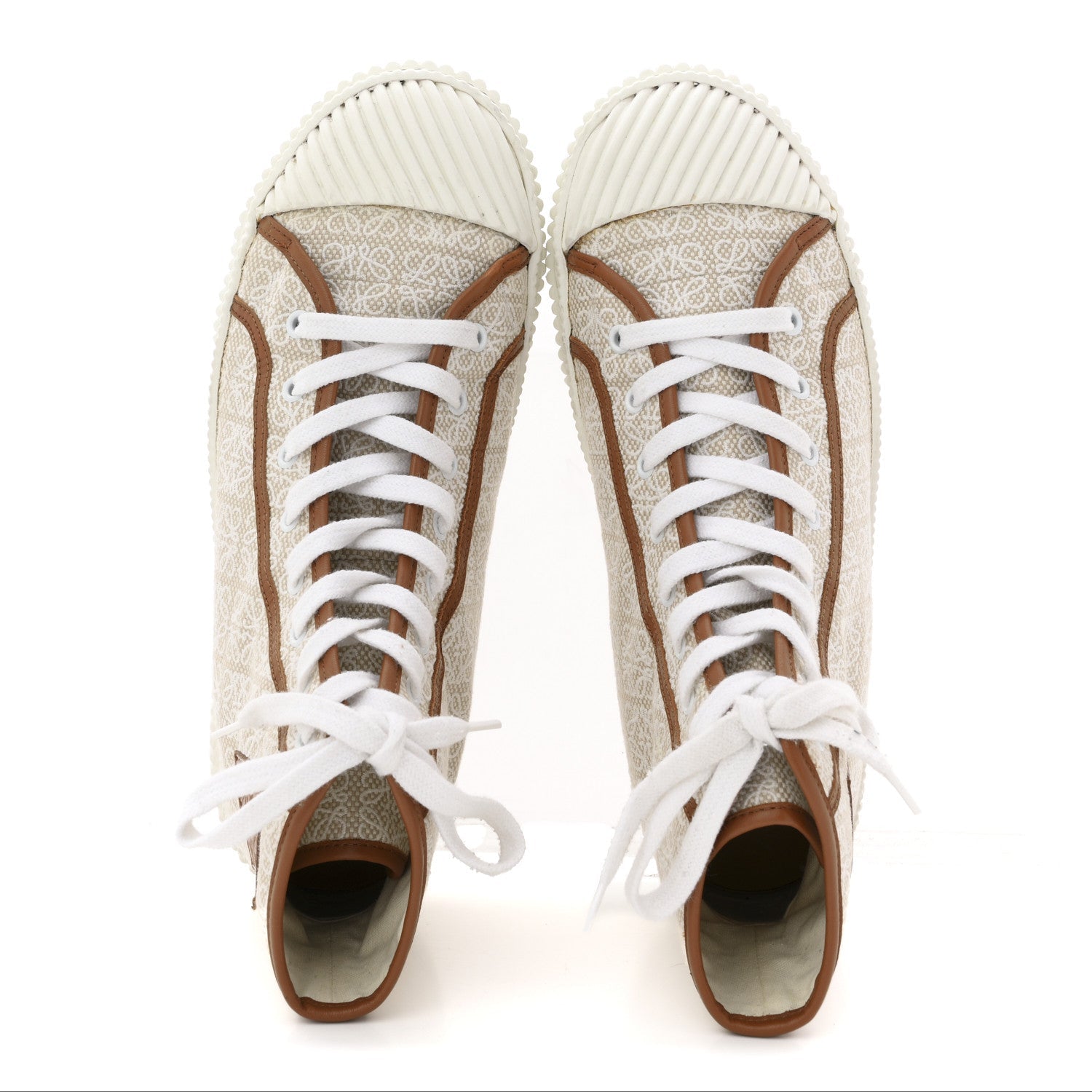 Jacquard Anagram Calfskin Mens High Top Sneakers 42 Natural White