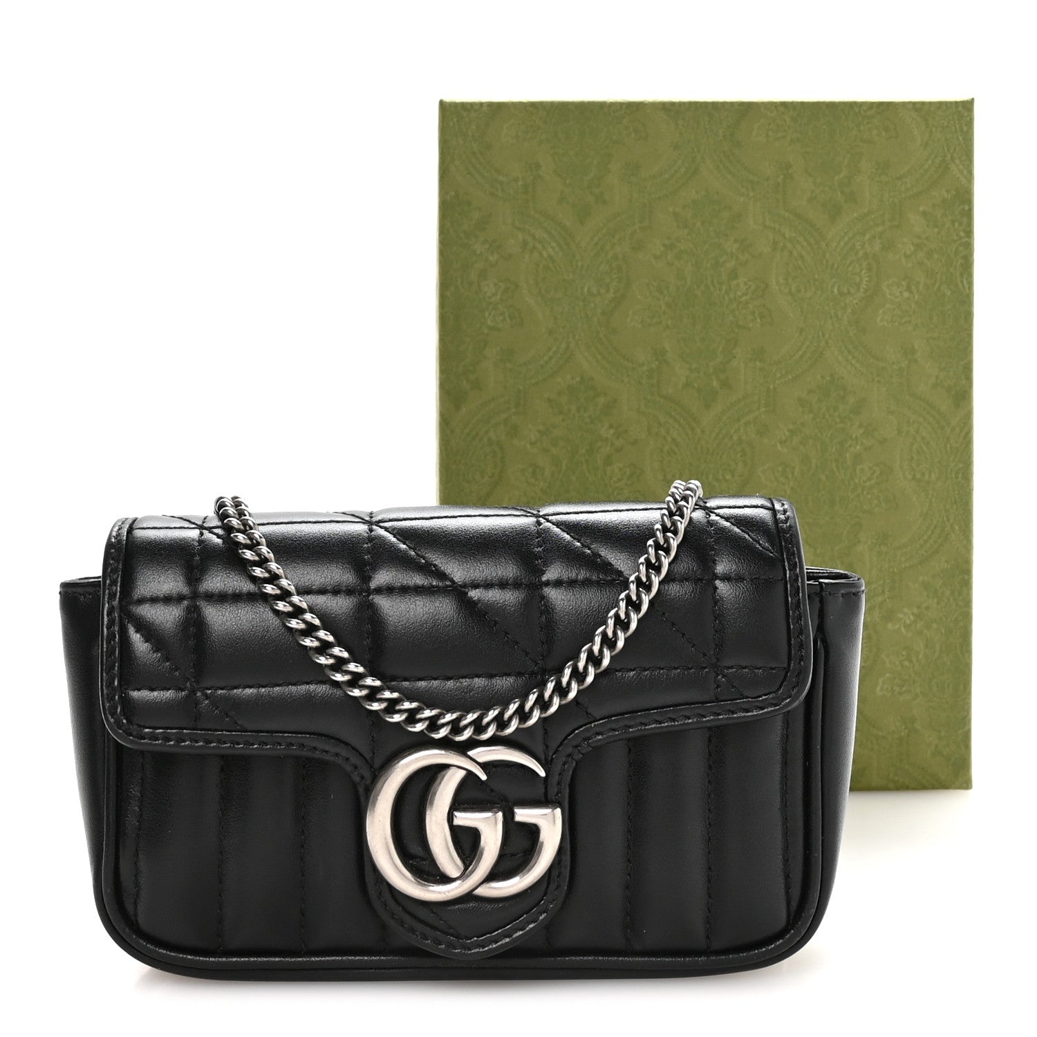 Calfskin Matelasse Aria Super Mini GG Marmont Shoulder Bag Black