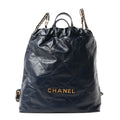 Shiny Calfskin Quilted Chanel 22 Backpack Dark Blue
