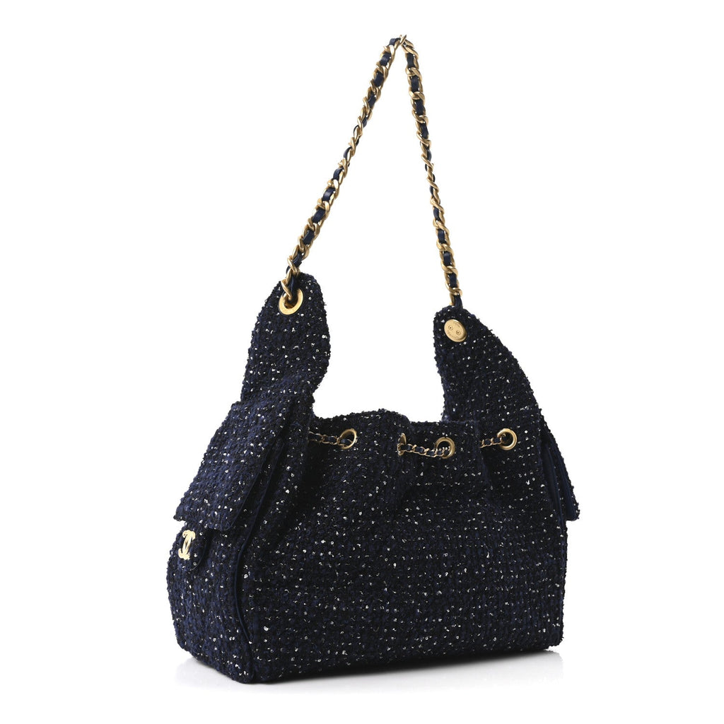 Tweed Quilted Small Chanel 25 Handbag Blue