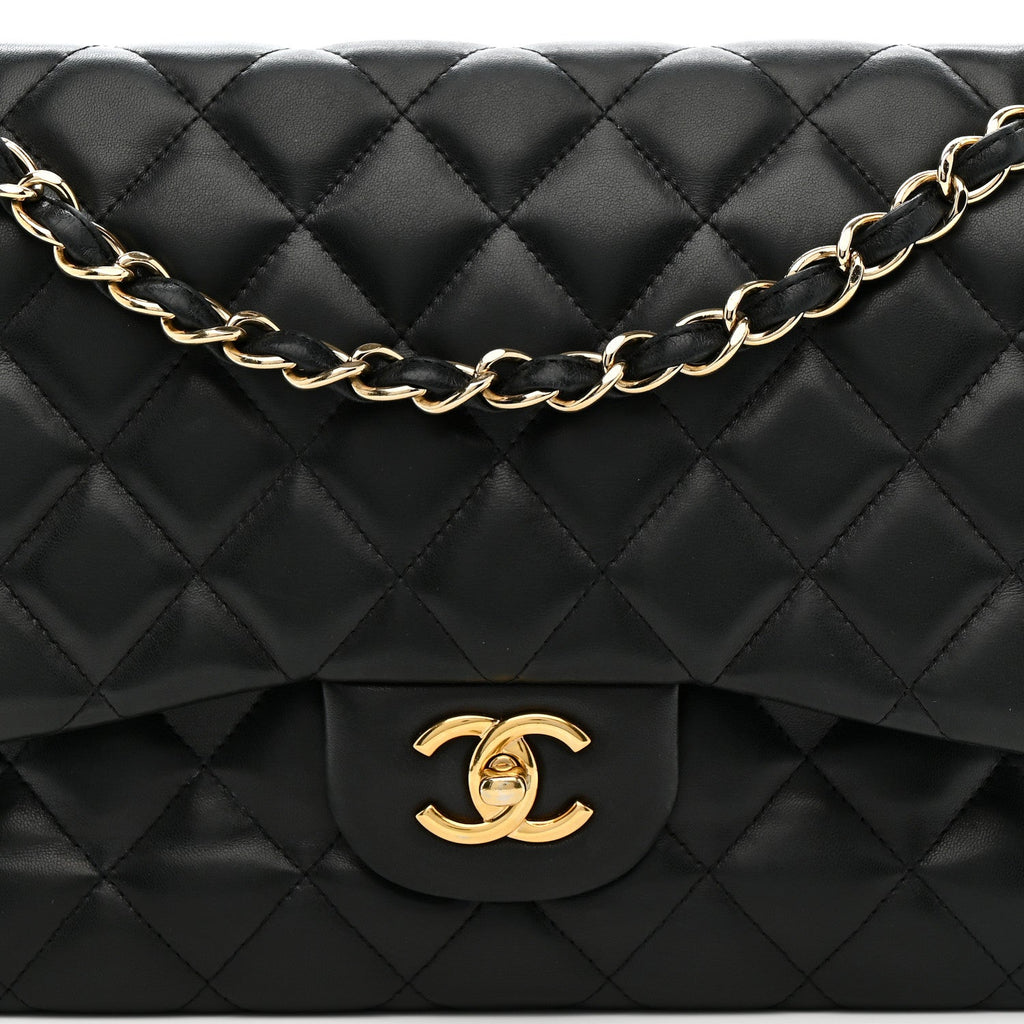 Lambskin Quilted Jumbo Double Flap Black