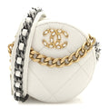 Shiny Goatskin Quilted Chanel 19 Round Clutch With Chain White