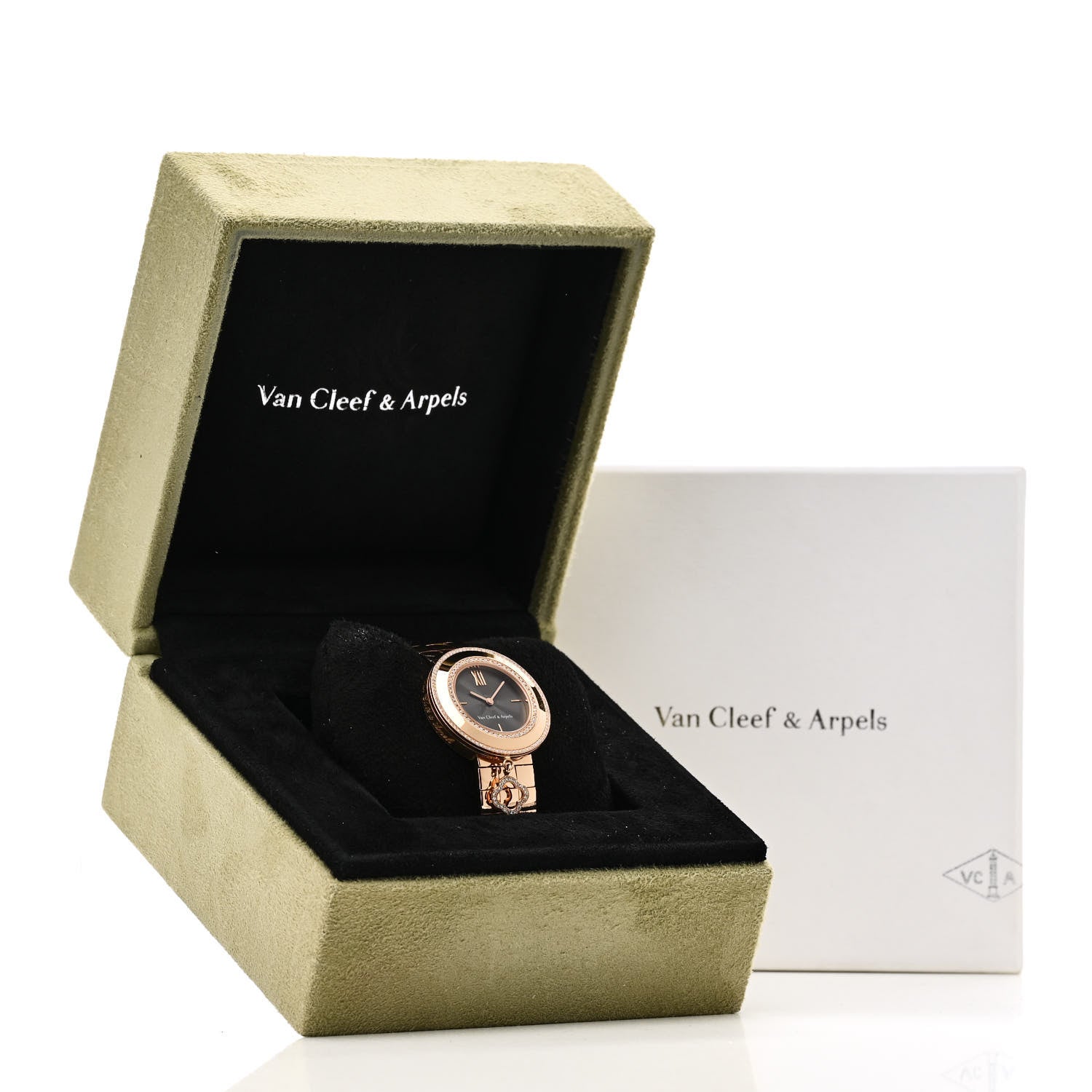 18K Rose Gold Diamond Bezel 32mm Charms Quartz Watch Black