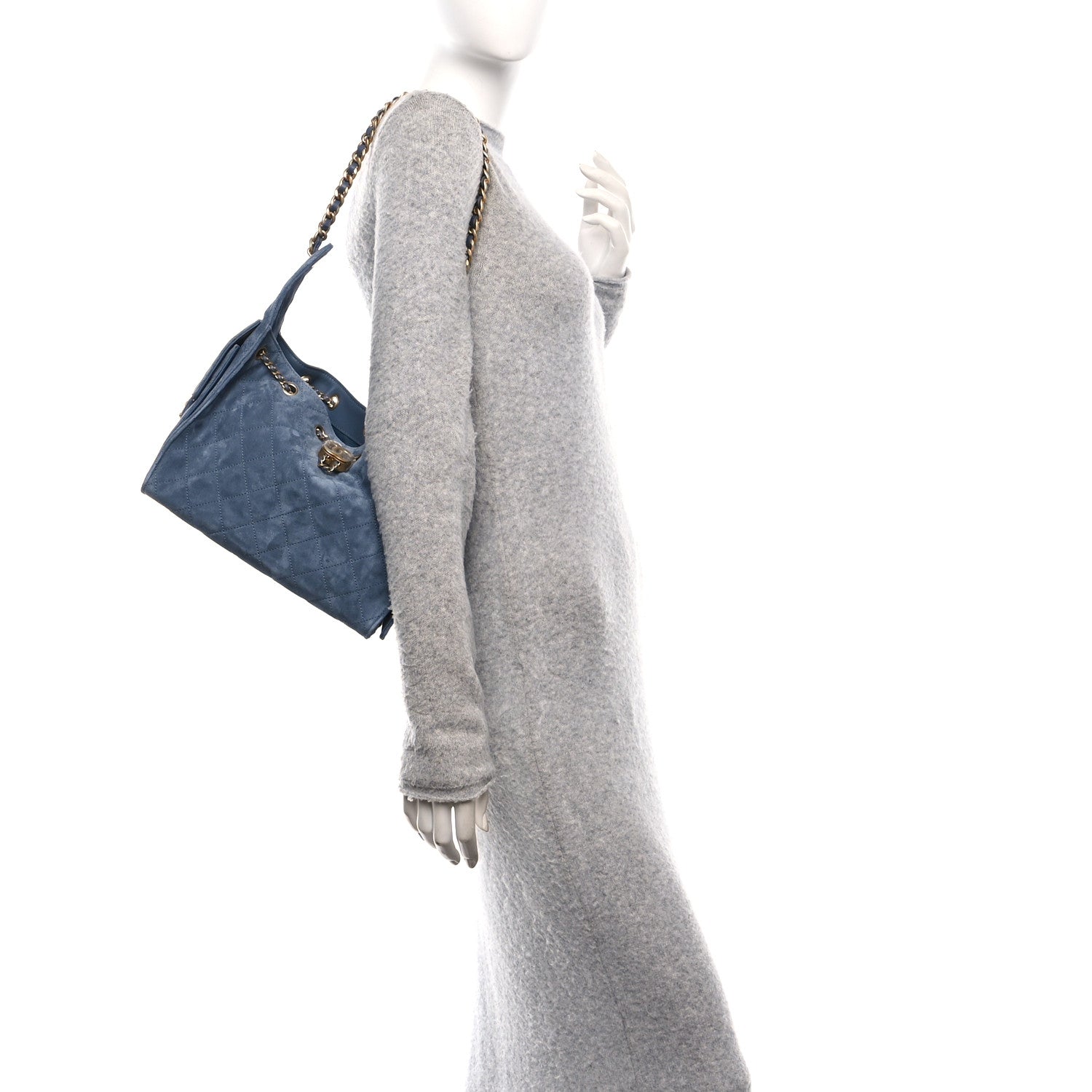 Suede Quilted Small Chanel 25 Handbag Blue