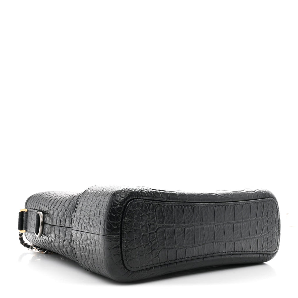 Crocodile Embossed Calfskin Medium Gabrielle Cocodile Hobo Black