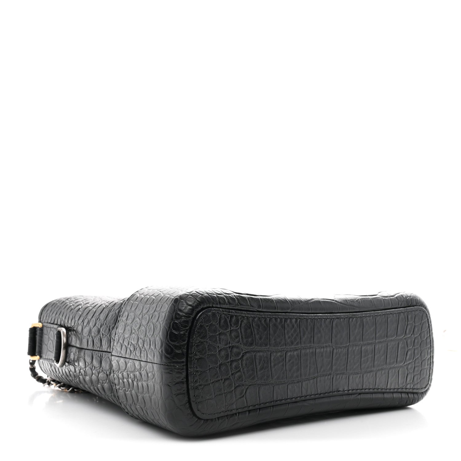Crocodile Embossed Calfskin Medium Gabrielle Cocodile Hobo Black