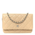 Caviar Quilted Wallet on Chain WOC Beige