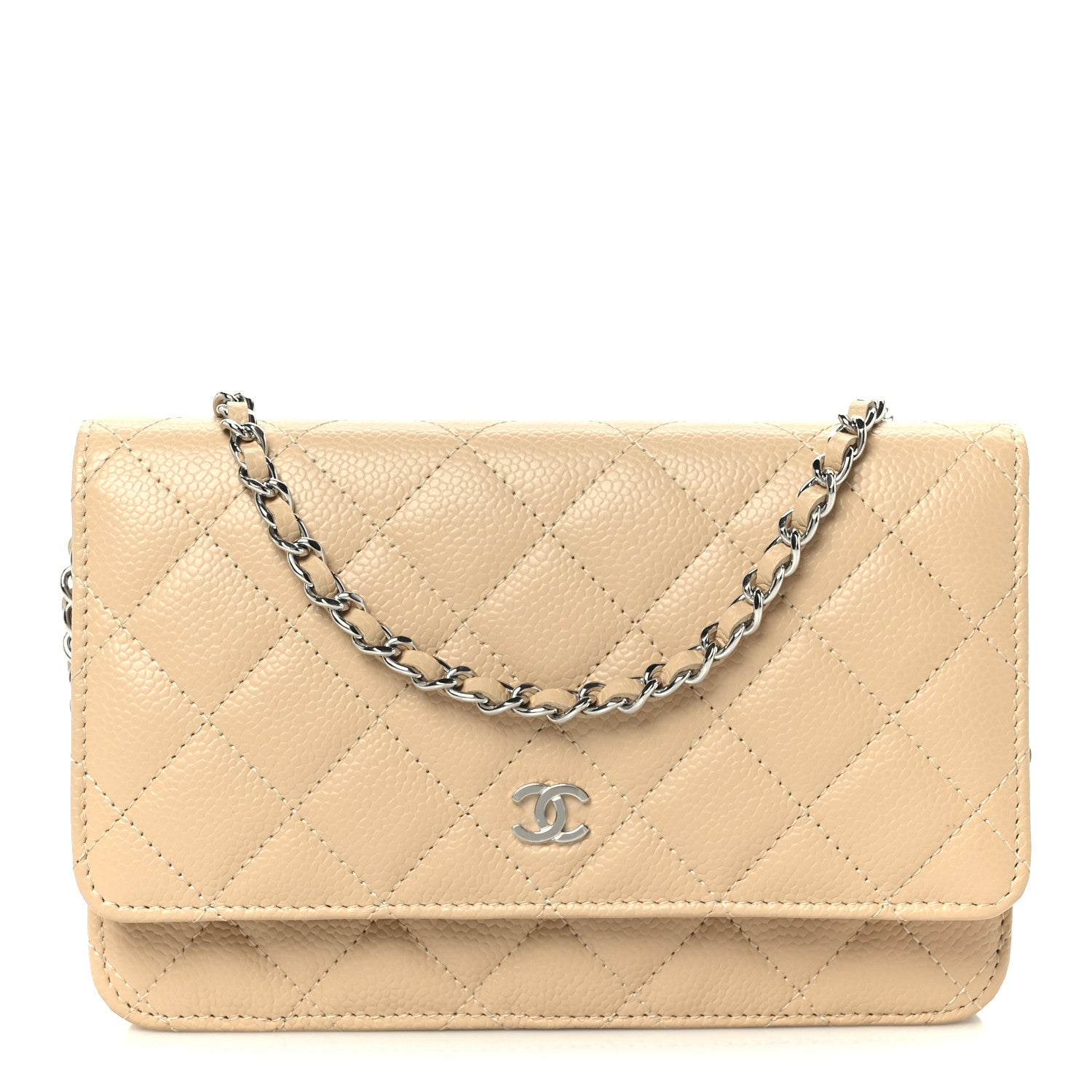 Caviar Quilted Wallet on Chain WOC Beige