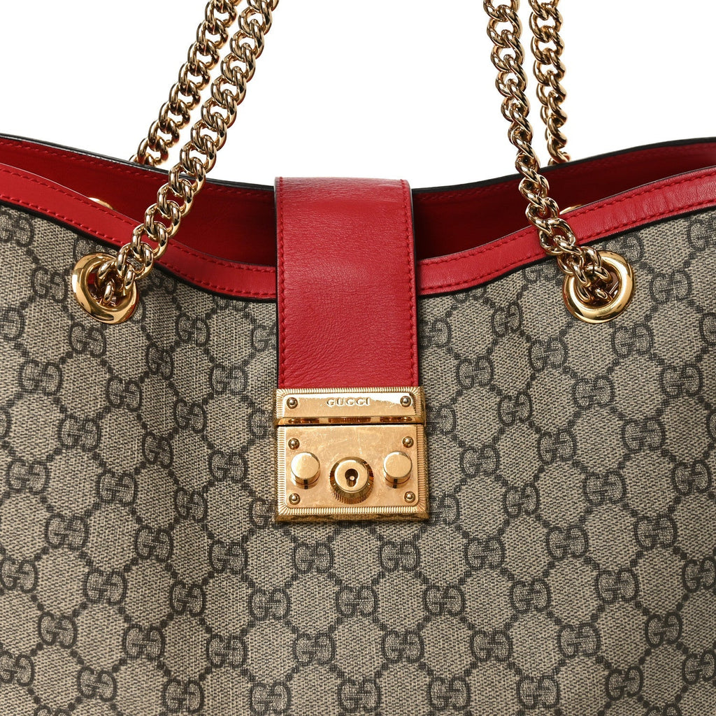 GG Supreme Monogram Medium Padlock Tote Hibiscus Red