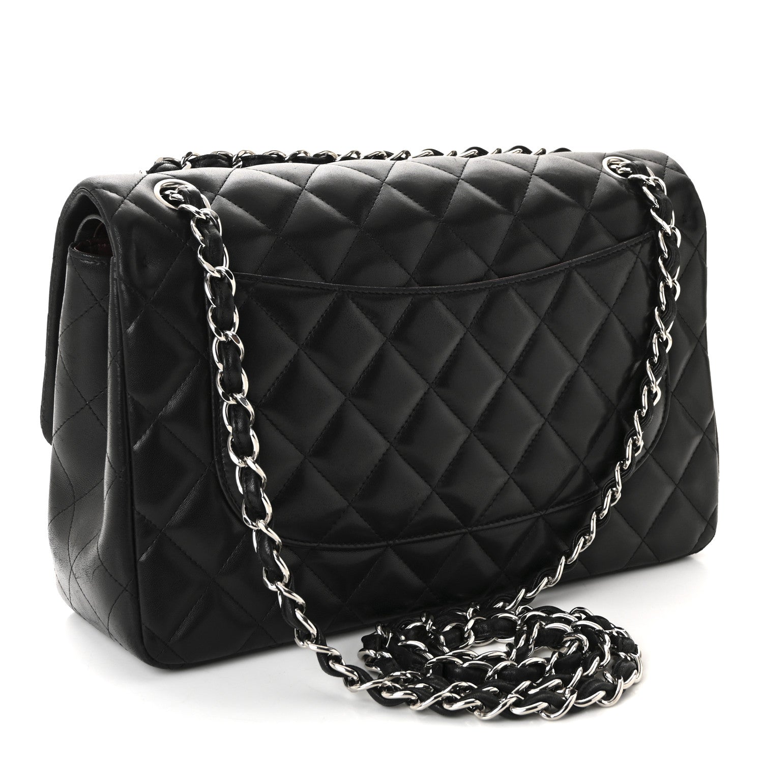 Lambskin Quilted Jumbo Double Flap Black